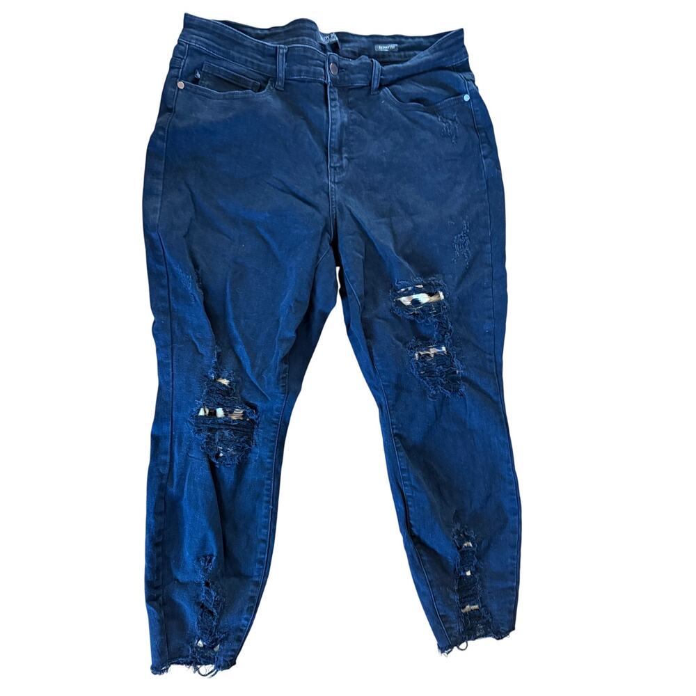 Judy Blue black distressed denim jeans cheetah‎ print patches